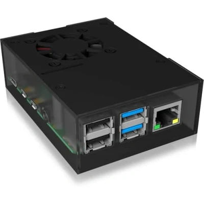Abbildung von ICY BOX 60603 Raspberry Pi 4 Gehäuse mit Lüfter, Kunststoffrahmen Aluminium, Kühlkörper, VESA, Schwarz