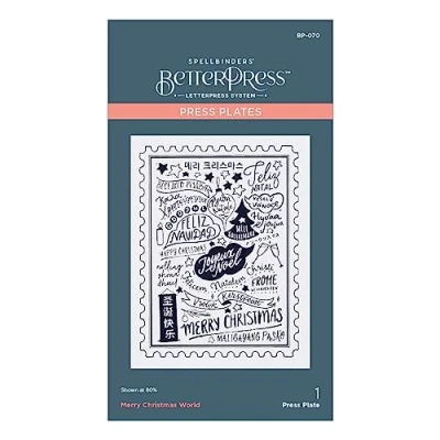 Abbildung von Spellbinders Merry Christmas World Press Plate (BP 070)