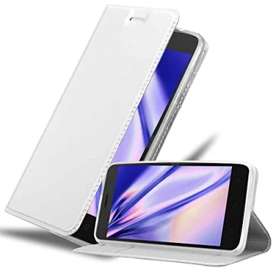 Abbildung von Cadorabo Hülle kompatibel mit Lenovo K6 / Power aus Premium Kunst Leder Flip Klappbare Stoßfeste Magnetische [Standfunktion] [Kartenfächern] Cover für Tasche in Silber
