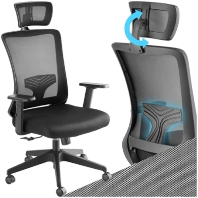 Abbildung von tectake® Bürostuhl ergonomisch mit Rückenstütze, ergonomischer Sessel, Stuhl, Office Chair Drehstuhl Rollen, Schreibtischstuhl für Home Office, Computerstuhl, Gamer, PC Arbeit
