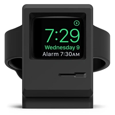 Abbildung von elago W3 Ständer Kompatibel mit Apple Watch Ladestation Serie 9, 8, SE, 7, 6, 5, 4, 3, 2, 1 (45mm, 44mm, 42mm, 41mm, 40mm, 38mm) 1984 Macintosh Design (Schwarz)
