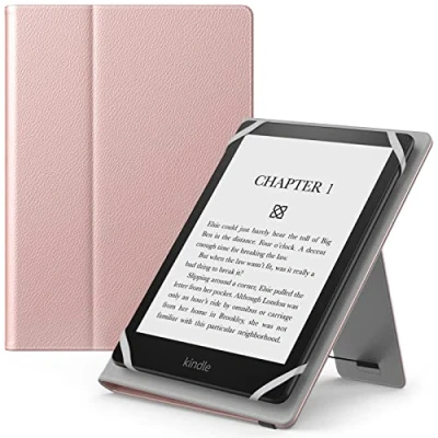 Abbildung von MoKo Universal Hülle für 6 6,8 7 Zoll Schutzhülle mit Handschlaufe &amp; Verstellbarem Ständer Kobo Clara 2E/Fire Tablet/Kindle/Kobo/Voyaga/Lenovo/Sony Kindle eBooks E Reader Tablet, Roságold