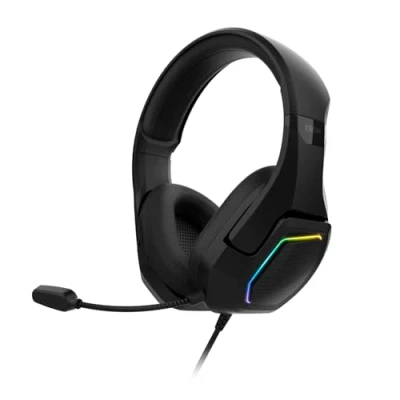 Abbildung von KROM KOPA 7.1 50 mm Kopfhörer mit virtuellem Sound, RGB Regenbogenbeleuchtung, integriertem Lautstärkeregler und Mikrofon, verstellbarem leichtem Kopfband, USB Anschluss, schwarz