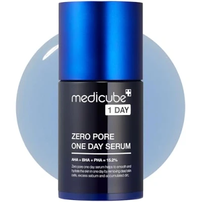 Abbildung von Medicube Zero Pore One Day Serum 30 ml mit AHA+BHA+PHA und Allantoin gegen vergrößerte Poren 10,8% weniger nach einem Tag Anwendung