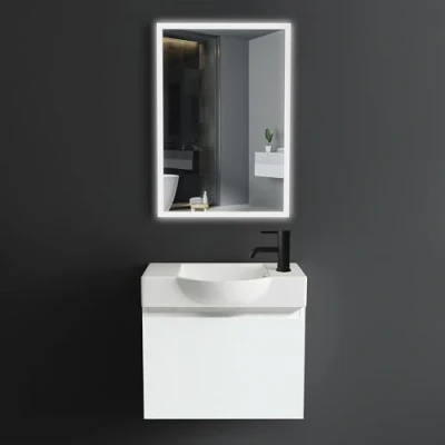 Abbildung von Alpenberger Badmöbel Set mit Waschbecken Badschrank Hängend Waschtisch Unterschrank Badezimmerschrank Spiegel für Kleine Bäder + Gäste WC Waschtischunterschrank Weiss
