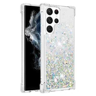 Abbildung von KBIKO zxl Kompatibel mit Samsung S22 Ultra Hülle, [Silver Back] Mädchen Glitzern Handyhülle Hülle Ringständer, Cover Flüssigkeit Clear Schutzhülle für Galaxy Ultra.Silver1 YBL