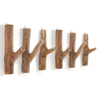 Abbildung von DESIGN DELIGHTS Wandgarderobe Garderobenhaken 6er Set LIMB, Teakholz Wurzel, Kleiderhaken Wandhaken