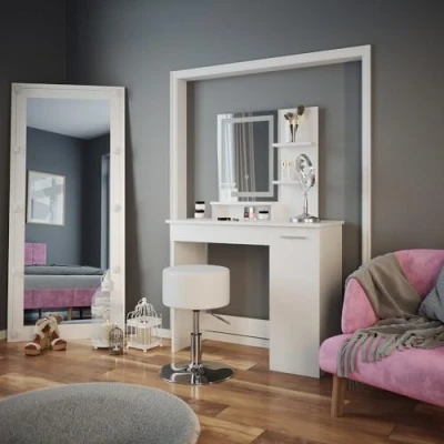 Abbildung von Vicco Schminktisch Julia, Weiß, 90 cm mit LED Spiegel und Hocker