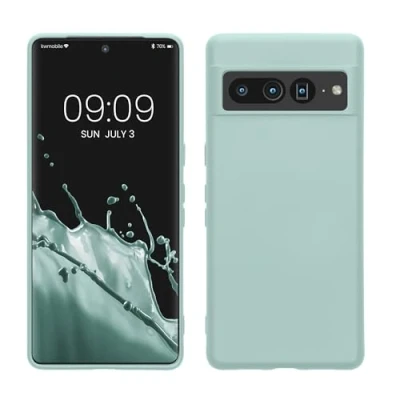 Abbildung von kwmobile Hülle kompatibel mit Google Pixel 7 Pro gummierte TPU Silikon Handyhülle Schutzhülle für kabelloses Laden Case in Cool Mint