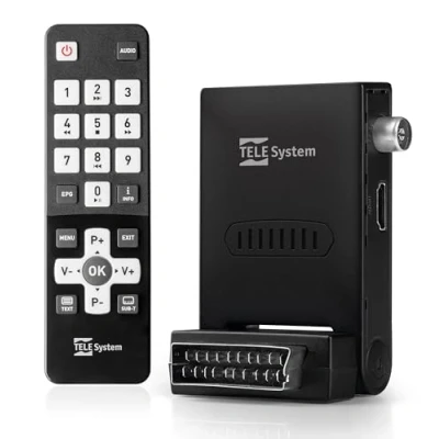 Abbildung von Tele System Mini Stealth digitaler terrestrischer Decoder mit Autoscan und LCN Funktion, integriertem USB Mediaplayer Fernbedienung inklusive Plug &amp; Play Installation über SCART oder HDMI