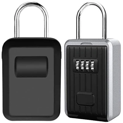 Abbildung von Schlüsseltresor Schlüsselsafe mit 4 stelliger Zahlencode, Wandmontage Schlüsselbox Bügel Große Kapazität Key Safe für Aussen Innen Auto Garage Home Office Schlüssel und Zugangskarte (Schwarz)