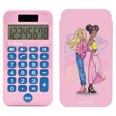 Abbildung von Lexibook, Mattel Barbie, Barbie Taschenrechner mit Schutzhülle, konventionelle und erweiterte Rechenfunktionen, Batterie Solarbetrieb, Rosa, C45BB