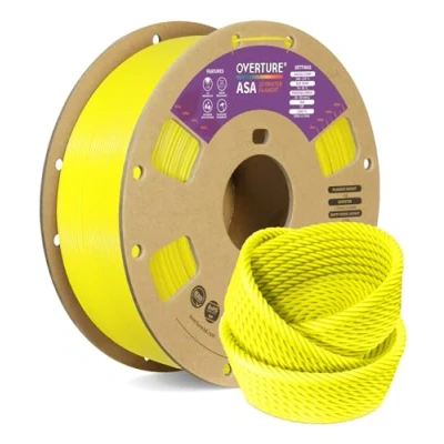 Abbildung von OVERTURE ASA Filament 1.75mm, Spule 1kg (2.2lbs), Maßgenauigkeit +/ 0.03 mm, für 3D Drucker (Gelb)
