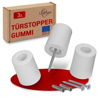 Abbildung von LouMaxx Türstopper Boden aus Gummi Bodentürstopper Ø 40 mm x 50 zum Schrauben Zuverlässiger Schutz Gegen Anschlagende Türen 3er Set in Weiß
