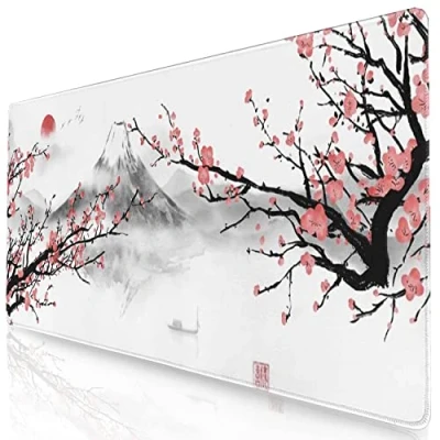 Abbildung von Großes Gaming Mauspad, rutschfestes, erweitertes wasserdichte Tastatur Pad, Schreibtischunterlage für Gamer, Büro, Zuhause, XL, 80 x 30 cm, japanische Kirschblüte