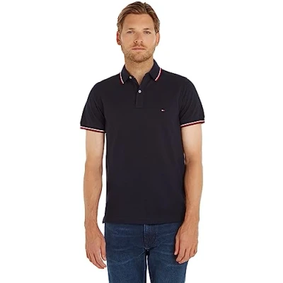 Abbildung von Tommy Hilfiger Herren Poloshirt Kurzarm Core Tipped Slim Fit, Blau (Desert Sky), XL