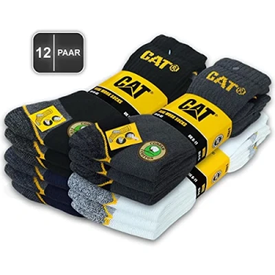 Abbildung von CAT Caterpillar 12 Paar REAL WORK SOCKS Damen Herren Arbeitssocken Business Socken Strümpfe Größenauswahl 35 50 (39 42, Farbmix2)