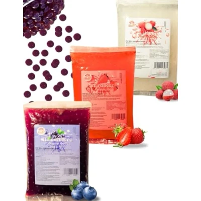 Abbildung von Bubble Tea Popping Boba Mix 3 x 600g Heidelbeer+Litschi+Erdbeer Fruchtperlen Vegan&amp;Glutenfrei Perlen Tee Topping für DIY