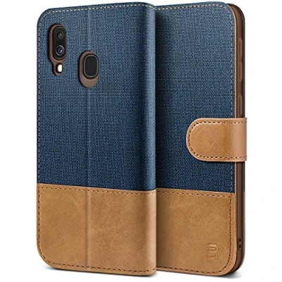 Abbildung von BEZ Handyhülle für Samsung Galaxy A40 Hülle, Tasche Kompatibel A40, Schutzhüllen aus Klappetui mit Kreditkartenhaltern, Ständer, Magnetverschluss, Blaue Marine