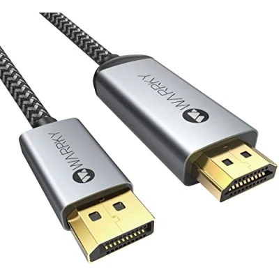 Abbildung von WARRKY 4K DisplayPort auf HDMI Kabel [Vergoldete, Geflochten, Aluminiumhülse] 1M Unidirektionaler DP Quelle zu Display Verbindungskabel Kompatibel für Laptop, PC, Monitor, TV, Projektor