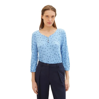 Abbildung von TOM TAILOR 3/4 Arm Shirt, mit Alloverprint und Henley Ausschnitt