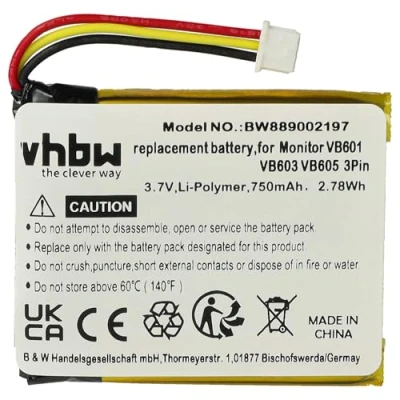 Abbildung von vhbw 1x Akku kompatibel mit Lionelo Babyphone Babytalker (750 mAh, 3,7 V, Li Polymer)