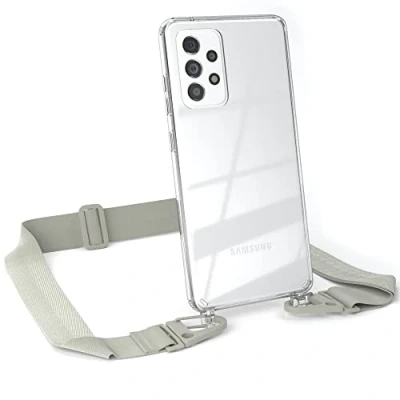 Abbildung von EAZY CASE Hülle mit Band kompatibel Samsung Galaxy A52 / A52s 5G Handyhülle Umhängeband Silikonhülle Transparent Schutzhülle Handykette zum Umhängen Handykordel Smartphone in Taupe Grau