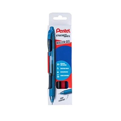 Abbildung von Pentel Energel X BL107 Gel Tintenroller, einziehbar, mittlere Spitze, 0,7 mm, Schwarz, Rot, Blau und Nachtblau, 4 Stück