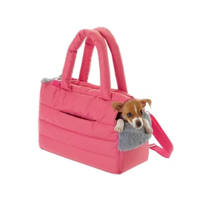 Abbildung von Hundetasche, Welpentasche Tragetasche für kleinen und mittleren Hund, Katze S bis 5 kg, Tasche unterwegs, Hundetrage mit Karabiner, Dog Carrier, Transporttasche, Himbeerfarben