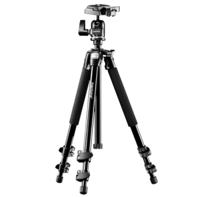 Abbildung von Mantona Basic Scout Max Fotostativ, Kamerastativ bis 160cm große Arbeitshöhe, Kugelkopf, umkehrbare Mittelsäule, ideal für Reisen und Outdoor Fotografie DSLR Kamera, kompakt leichtes Kamera Stativ