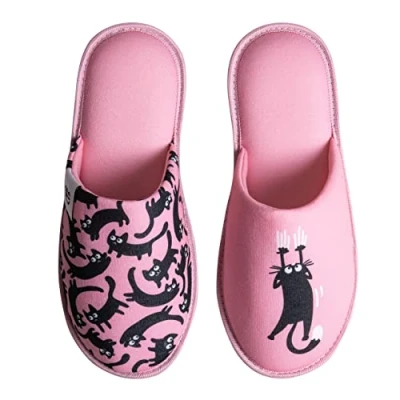 Abbildung von Dedoles Hausschuhe Damen Herren &amp; Kinder Memory Foam viele lustige Designs Einhorn Musik Regenbogen Comics Spiele Geschenk, Farbe: Rosa Katzen, Gr.: 28 29 EU
