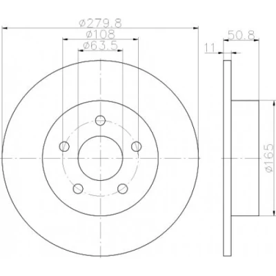 Abbildung von TEXTAR PRO 92238903 Bremsscheibe 280 11 05/05 108 voll beschichtet ohne Radbefestigungsbolzen, Radnabe FORD: Grand C Max, Max 2