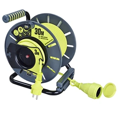 Abbildung von Masterplug Pro XT offene Kabeltrommel mit Inline Stecker, 30 m, 3 m langem Kabel, grün