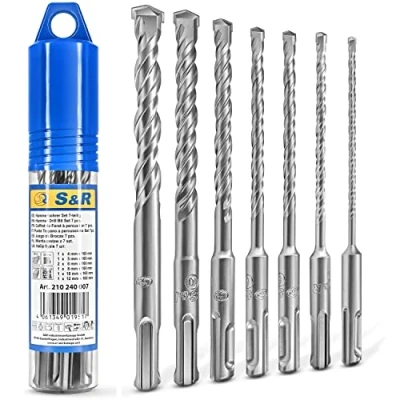 Abbildung von S&amp;R Hammerbohrer Schlagbohrer SDS Plus in Industriequalität, effiziente Doppelspirale, (Set, 7 tlg: 4 5 6 8 10 12 mm x 160 mm), für präzises Bohren Beton, Stein und Granit