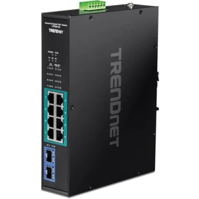 Abbildung von TRENDnet TI PGM102 10 Port Industrial Gigabit PoE+ Switch Großer Temperaturbereich 20 65C ( 4 149F) DIN Rail 50 55V DC 8X Ports, 2 x SFP Schlüssel