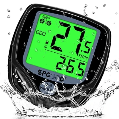 Abbildung von SPGOOD Fahrradcomputer Kabellos,19 Funktionen IP54 wasserdichte mit Hintergrundbeleuchtetem Display fahrradtacho,Automatischer Start/Stopp Fahrrad tacho kabellos, Schwarz (Schwarz)