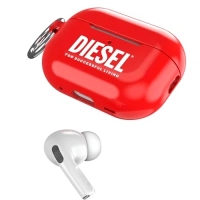 Abbildung von Diesel Case Compatible with Airpods Pro/Airpods Pro 2, TPU Protective Earbud Cover, Wireless Charging Compatible, Bluetooth Earphone Carry Case, Gloss Finish, Red