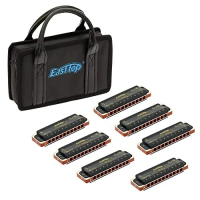 Abbildung von East Top Mundharmonikaset mit 7 Tasten,10 Hole T008K Professional Diatonic Blues Harmonica Tasten A B C D E F G Musikinstrument