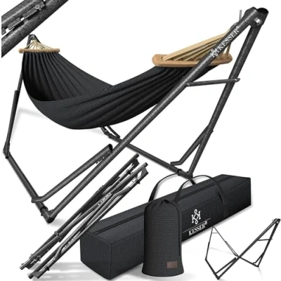 Abbildung von KESSER® Hängematte Vill Mit Gestell Metall Faltbar verstellbar Stabiler Rahmen Indoor &amp; Outdoor Tragetasche + Beutel Hängesessel Hängemattengestell Camping Garten Pool Balkon Terrasse, Anthrazit