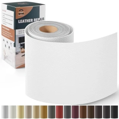 Abbildung von Leder Reparatur Set Weiß,OAZ Kunstleder Selbstklebend 10 x 160 cm,Kunstleder Reparaturset Patch Selbstklebende Lederflicken für Autositze Möbel Sofa Taschen