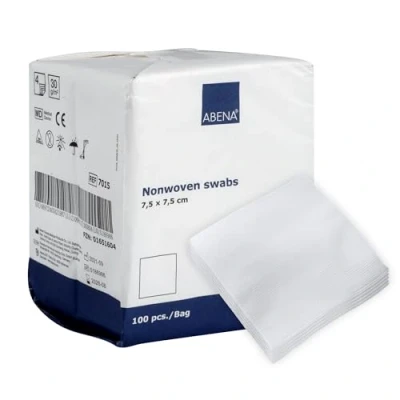 Abbildung von ABENA Kompressen 7,5x7,5 cm, Steril, Vlieskompressen, Mullkompressen, 100 Stück, ULTRASOFT Wundauflagen, 4 lagig, Verpackt 2 Nicht gewebt, Saugfähig, Weich, klebende