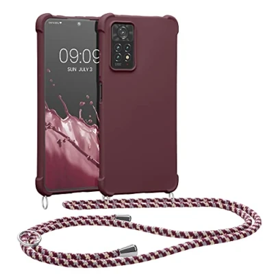 Abbildung von kwmobile Necklace Case kompatibel mit Xiaomi Redmi Note 11 Pro/Note Pro (5G) / 12 (4G) Hülle Cover Kordel zum Umhängen Silikon Schutzhülle Bordeaux Violett