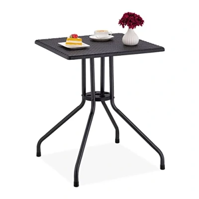 Abbildung von Relaxdays Gartentisch Rattan Optik, quadratisch, HBT: 75x61x61cm, Balkontisch, Kunststoff, Metall, Outdoortisch, schwarz