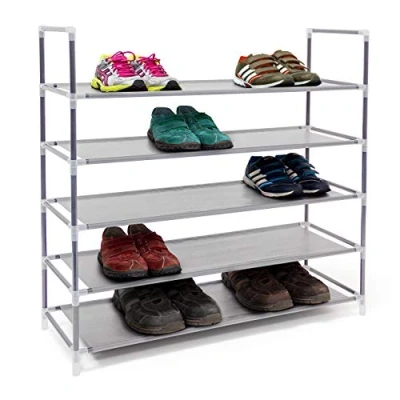 Abbildung von Relaxdays 1 x Schuhregal mit 5 Ablagen, Schuhablage für 20 Paar Schuhe, beliebig erweiterbar, HxBxT: 90,5x87x29,5 cm, grau