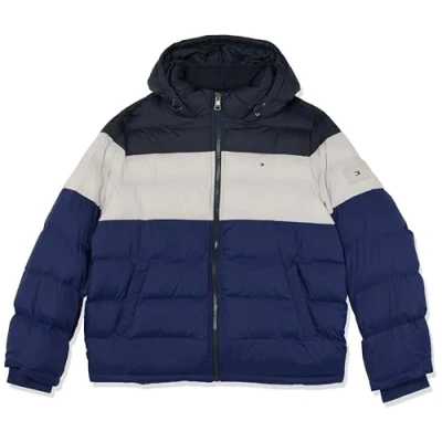 Abbildung von Tommy Hilfiger Herren Hooded Puffer Jacket Daunenalternativer Mantel, Bluebell Farbblock, S