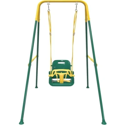 Abbildung von Babyschaukel, 3 in 1 Babyschaukel für drinnen und draußen mit Gestell, Kinderschaukel Metallständer, draußen, geeignet Kinder von 6 Monaten bis 10 Jahren (weiß grün)