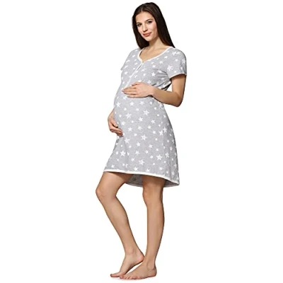 Abbildung von Be Mammy Umstandsnachthemd Damen Umstands Nachthemd mit Stillfunktion BE20 175 (1 tlg)