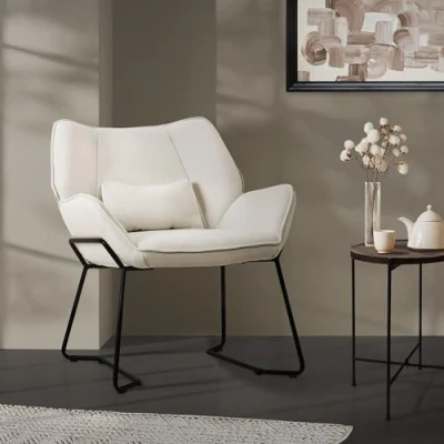 Abbildung von ML DESIGN Stuhl Wohnzimmersessel komfortabler Polsterstuhl Lounge Sessel Akzentstuhl (1 St), Cocktailsessel + Rückenkissen ergonomischer Komfortsessel Leinenbezug