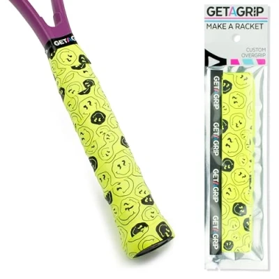 Abbildung von GET A GRIP Personalisiertes Tennisschläger Übergriffband Rutschfestes Tennis Overgrip, Griffband für Padel, Badminton, Squashschläger Anti Schweiß (Smiley, 1 Griff)