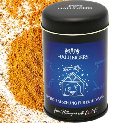 Abbildung von Hallingers Festliches Gewürz für Ente &amp; Gans Geschenk zu Weihnachten, Mischung Ente, Fasan (Dose) Adventskalender Neuheiten befüllen Glückwunsch Ruhestand Fre